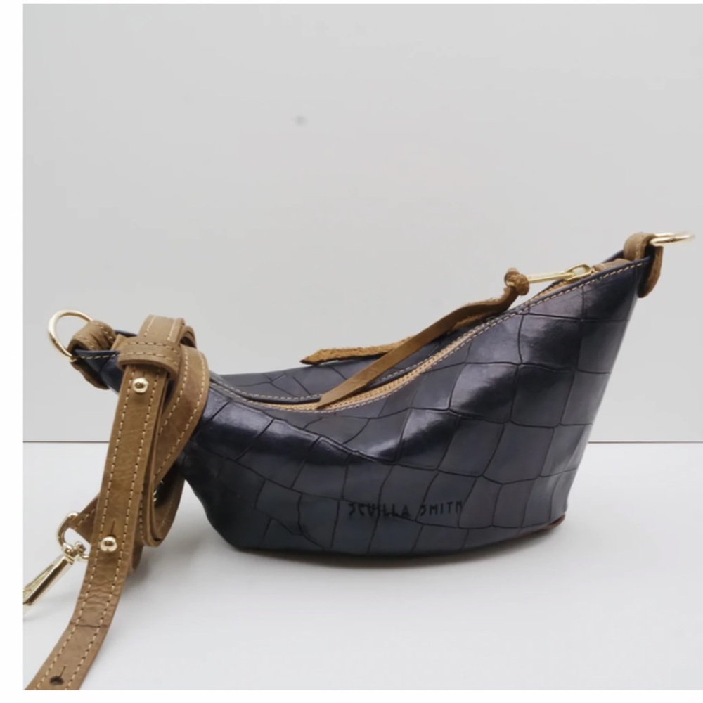Sevilla Smith Luca 2 Dark Navy Crock Embossed Crossbody Bag Purse